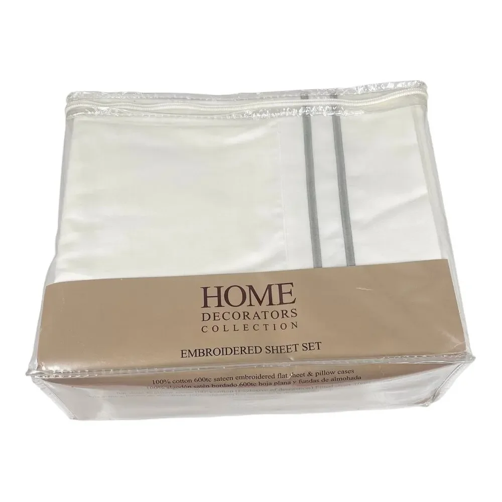 Home Decorators Twins Sheet Set Pillow Case Gray Stripe White Cotton Bedding New
